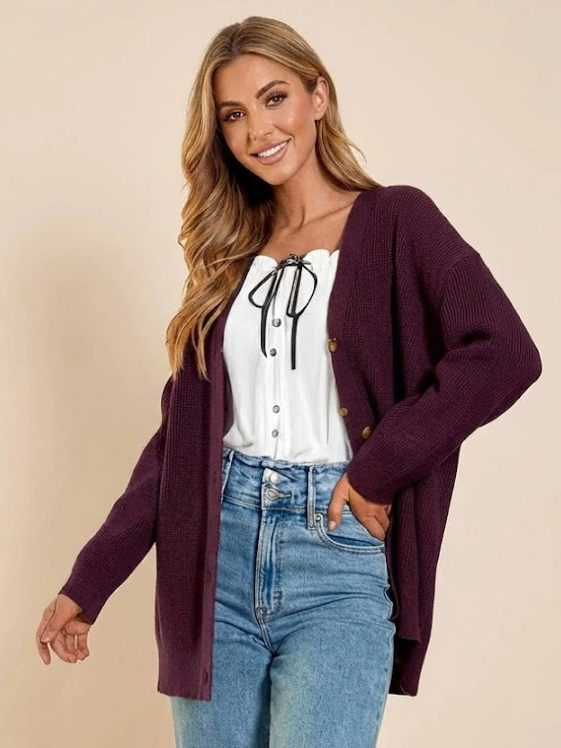 Relaxed Fit Oversized Button Down Knitwear Cardigan - Image 25