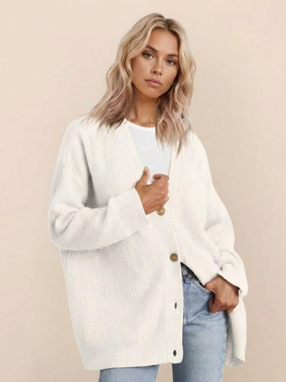 Relaxed Fit Oversized Button Down Knitwear Cardigan - Image 31