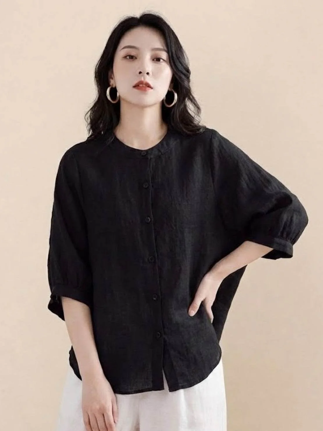 Relaxed Loose Breathable Linen Blouse - Image 11