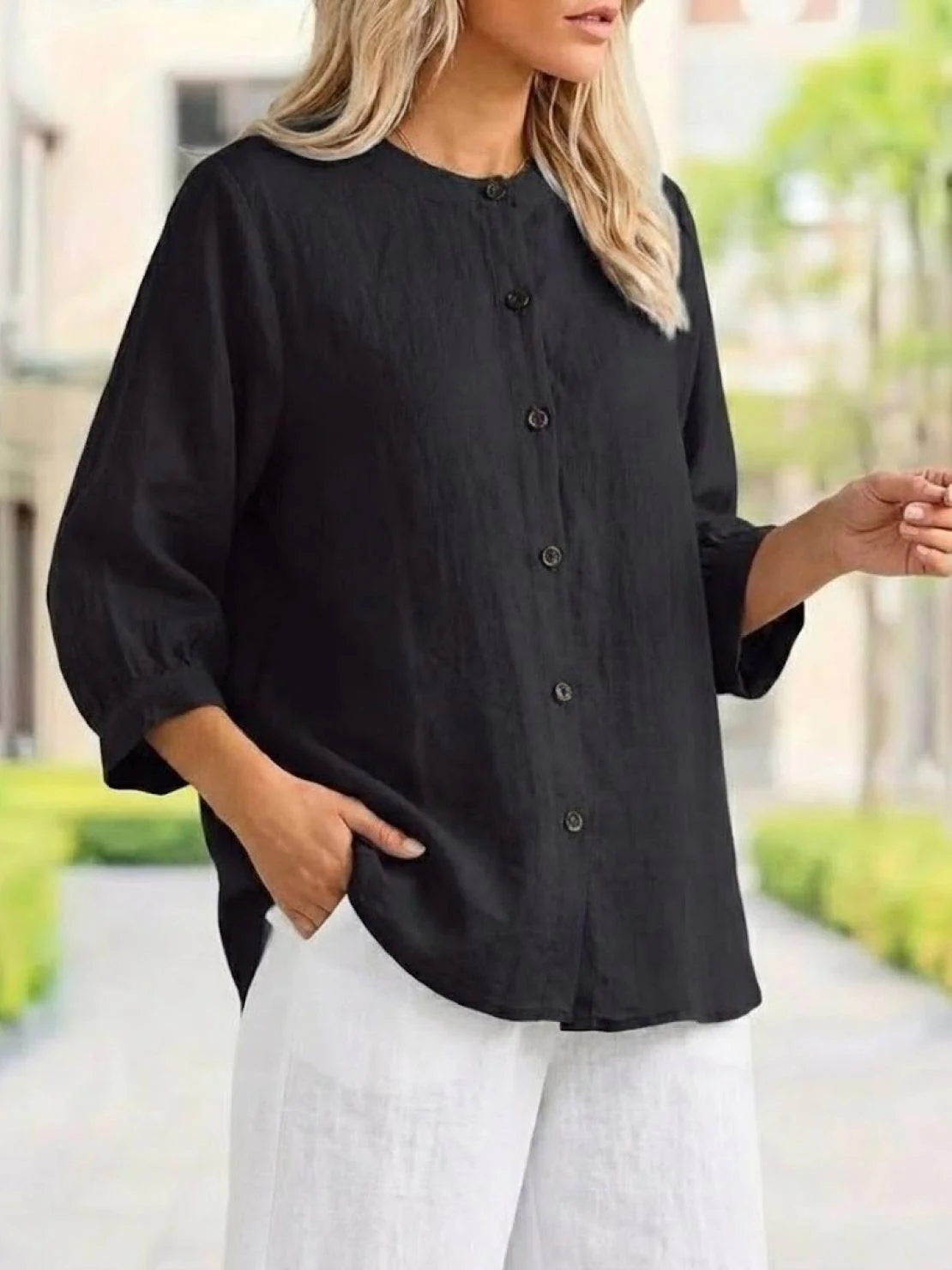 Relaxed Loose Breathable Linen Blouse - Image 14