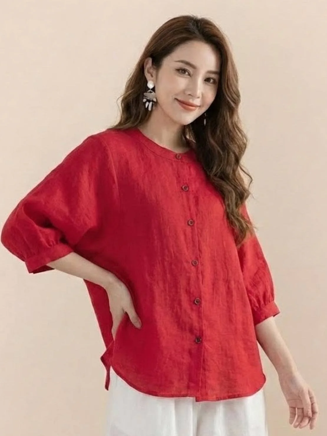 Relaxed Loose Breathable Linen Blouse - Image 26