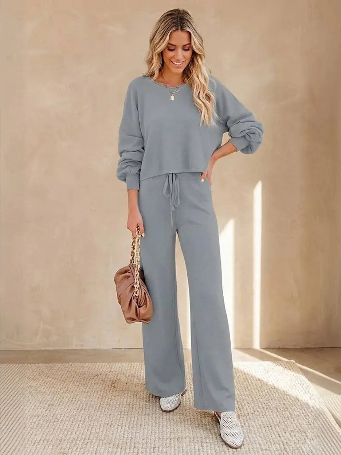 Round Neck Loose Fit Cozy Two-Piece Set - Image 18