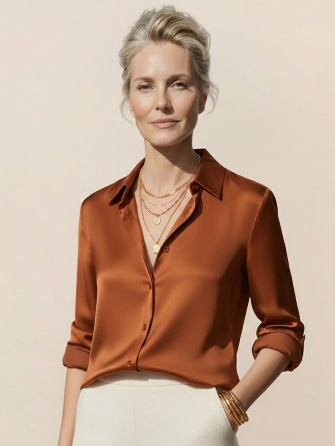Silk-Finish Button Front Shirt - Image 13