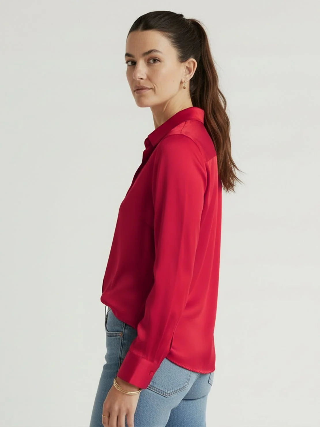 Silk-Finish Button Front Shirt - Image 44