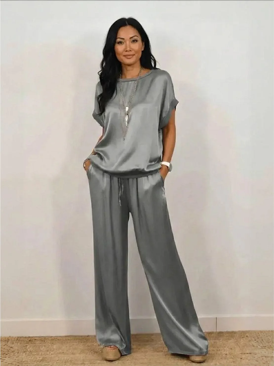 "Silken Escape" Satin Two-Piece Set