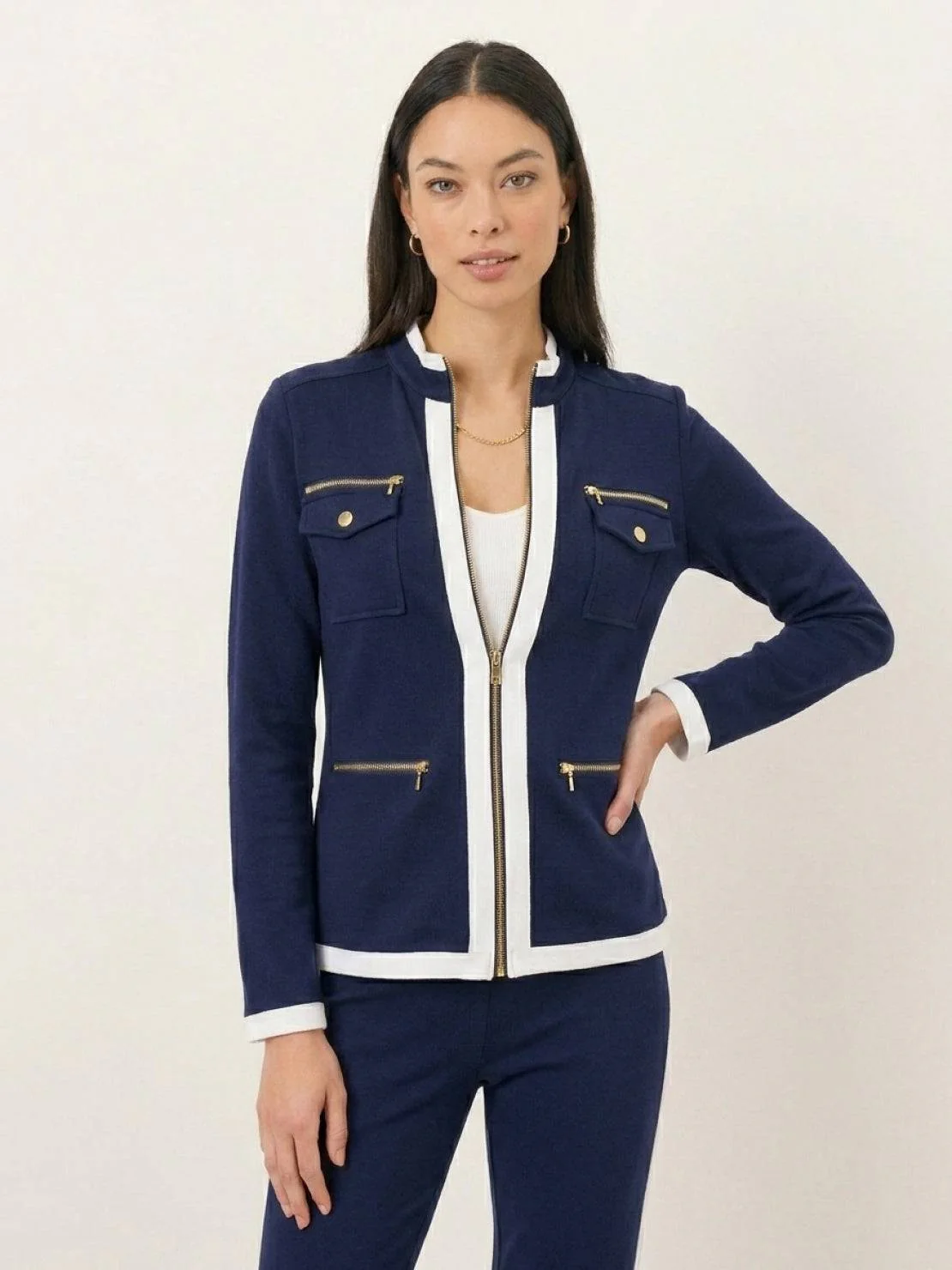 Sleek Contrast Zip Two-Piece - Image 3