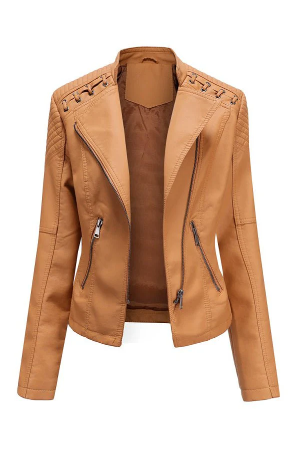Slim Fit Leather Motorcycle Jacket - Image 15