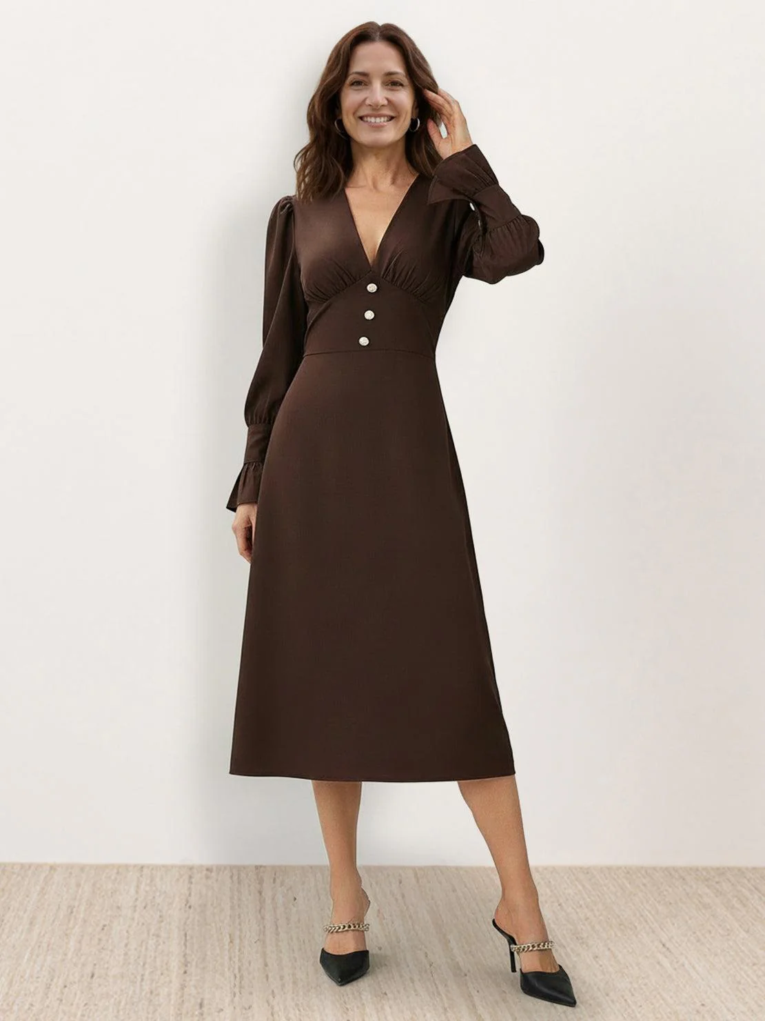 Slimming V-Neck Midi Dress