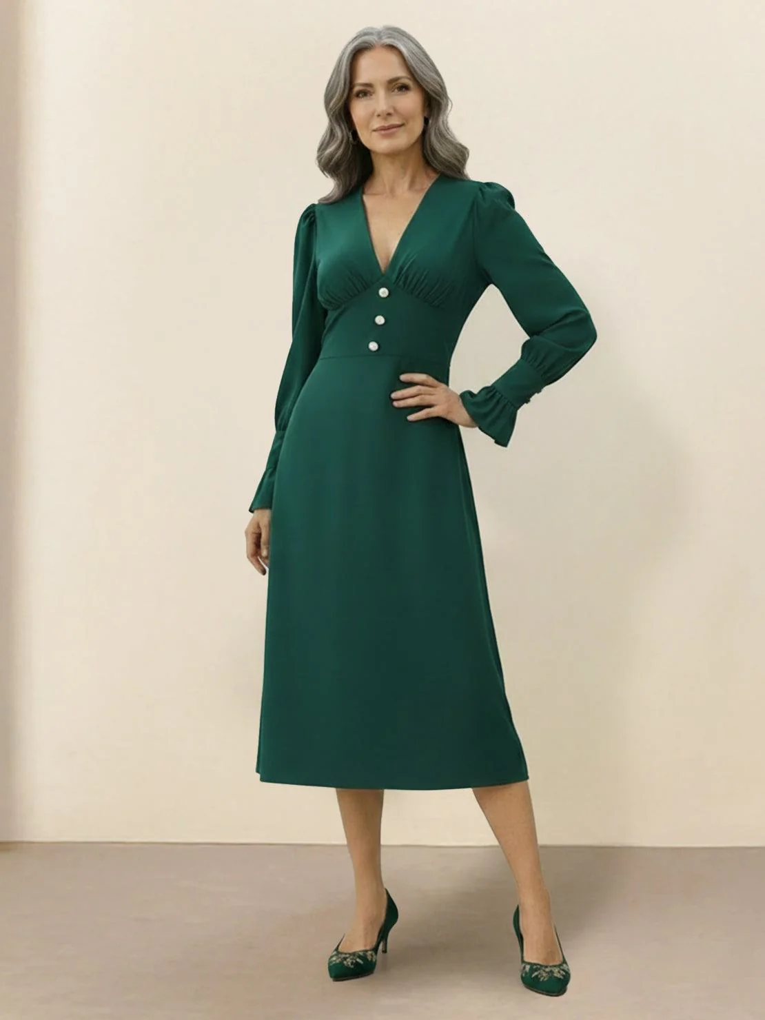 Slimming V-Neck Midi Dress - Image 13