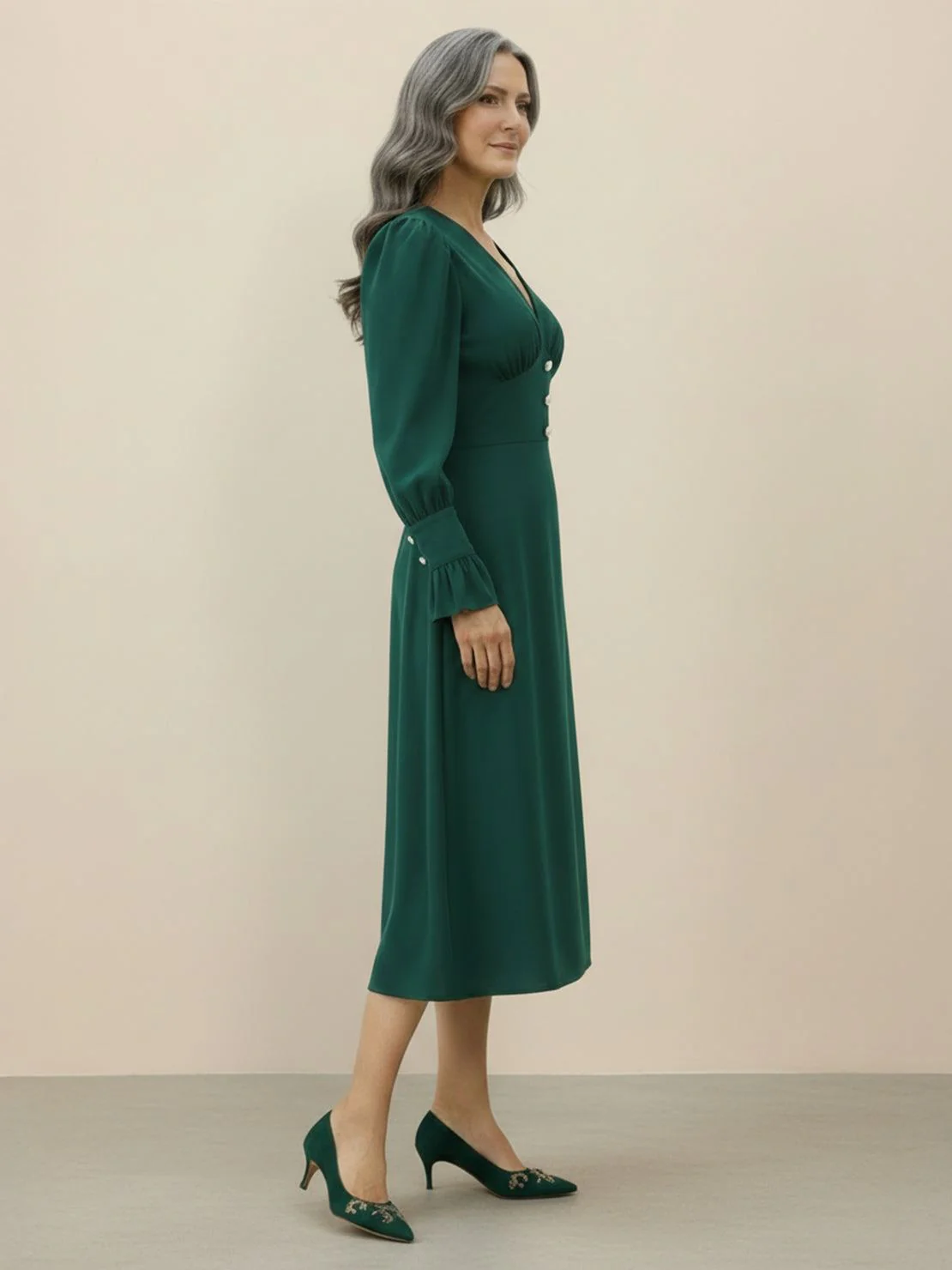 Slimming V-Neck Midi Dress - Image 14