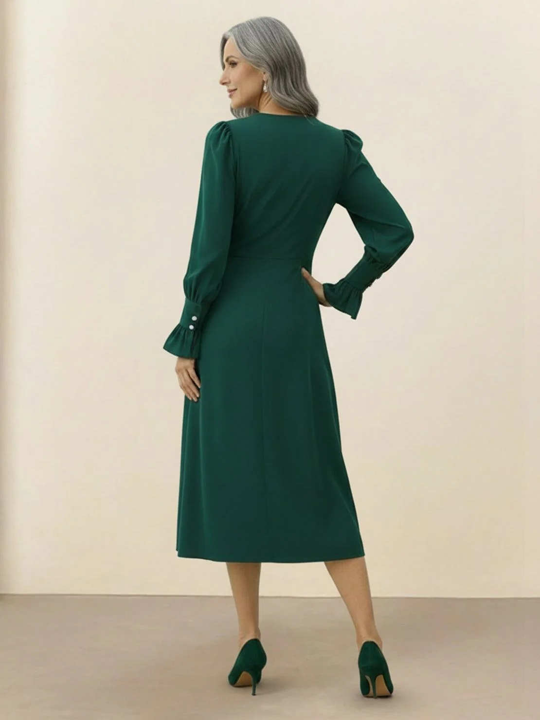 Slimming V-Neck Midi Dress - Image 15