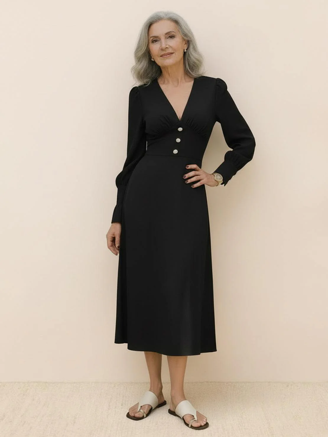 Slimming V-Neck Midi Dress - Image 19
