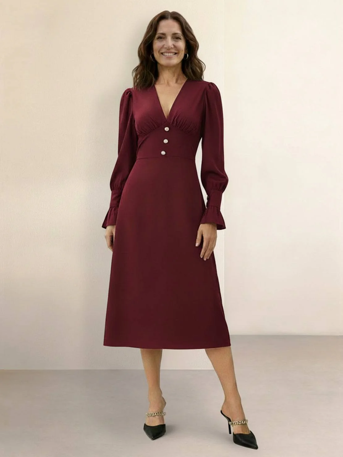 Slimming V-Neck Midi Dress - Image 7
