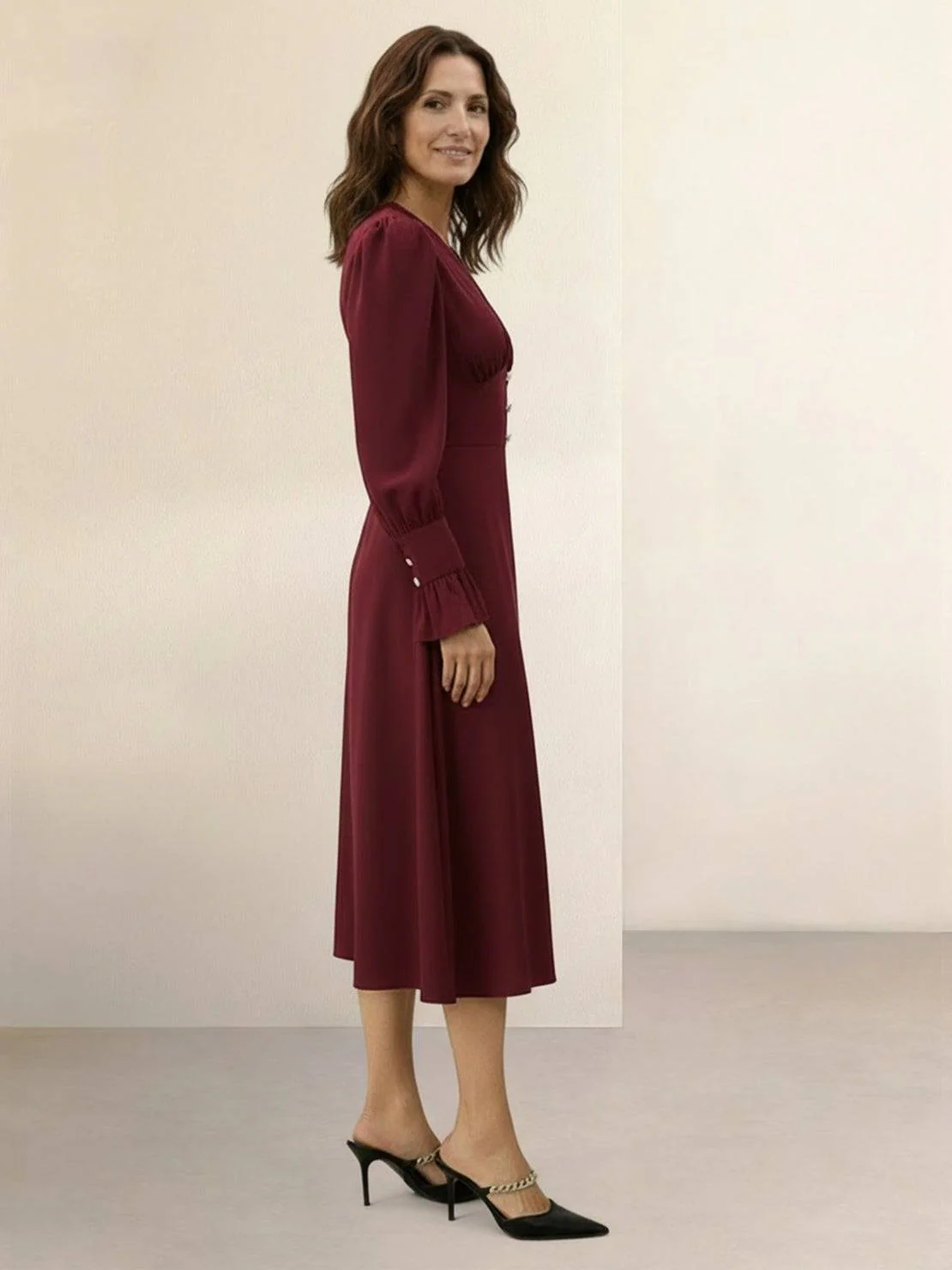 Slimming V-Neck Midi Dress - Image 8