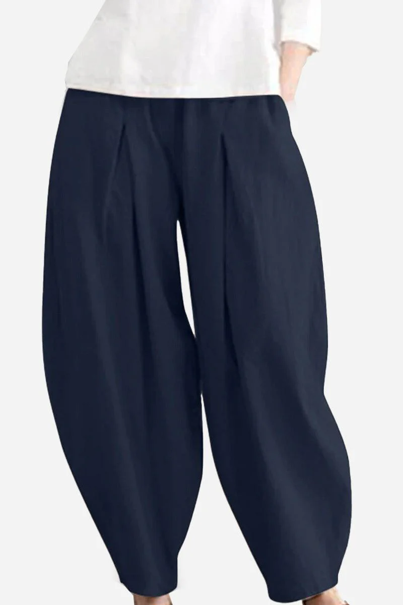 Solid Color Wide Leg Cotton Pleated Pants - Image 4