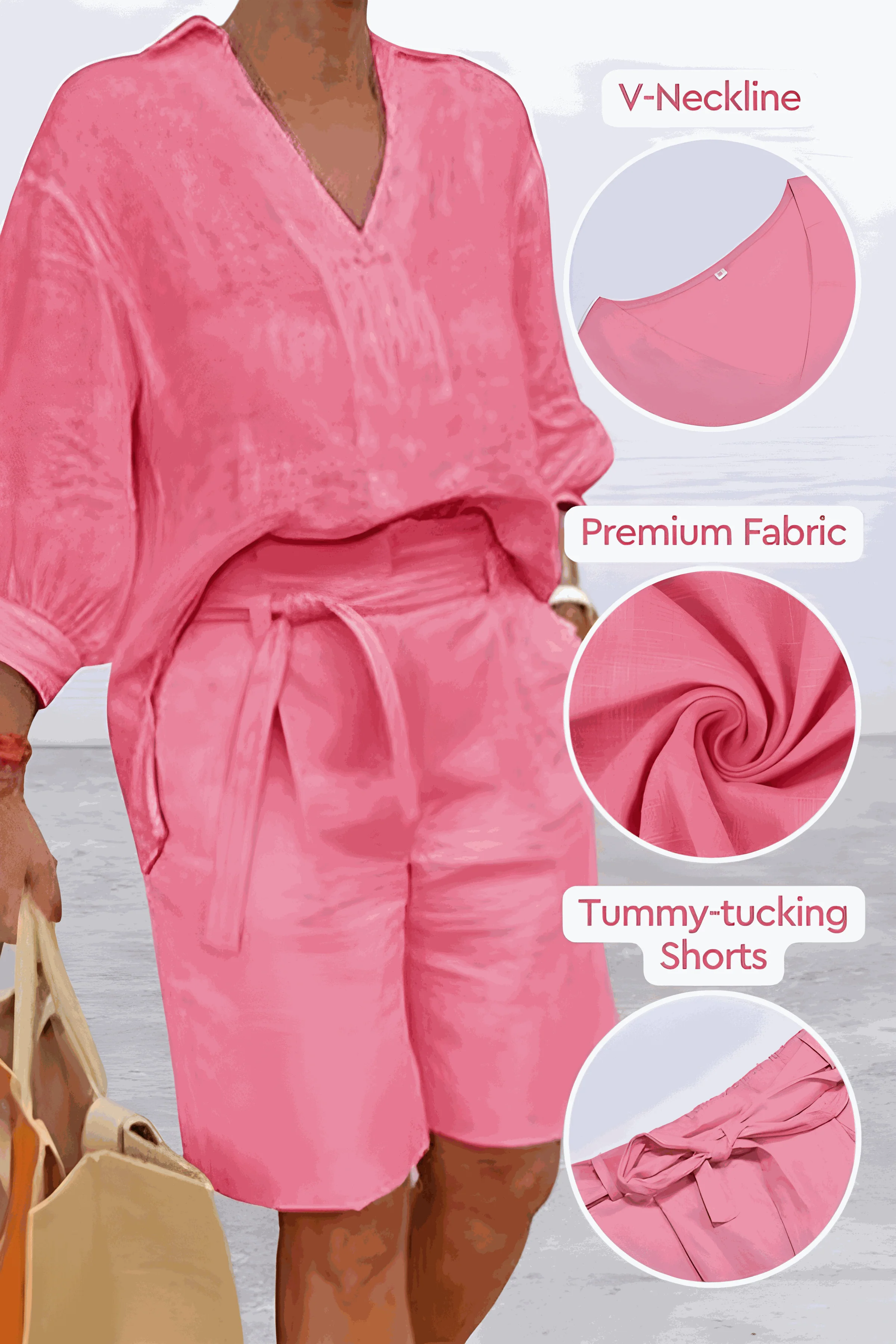 Stay Cool & Classy: Two-piece Set With Loose Shirt & High-waisted Shorts - Image 2