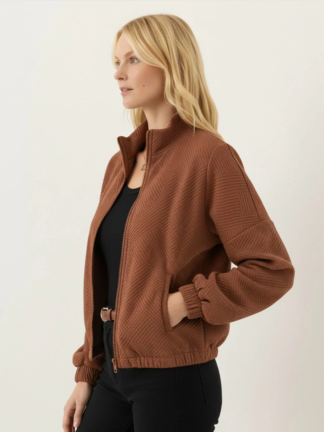 Textured Baseball Jacket - Image 8