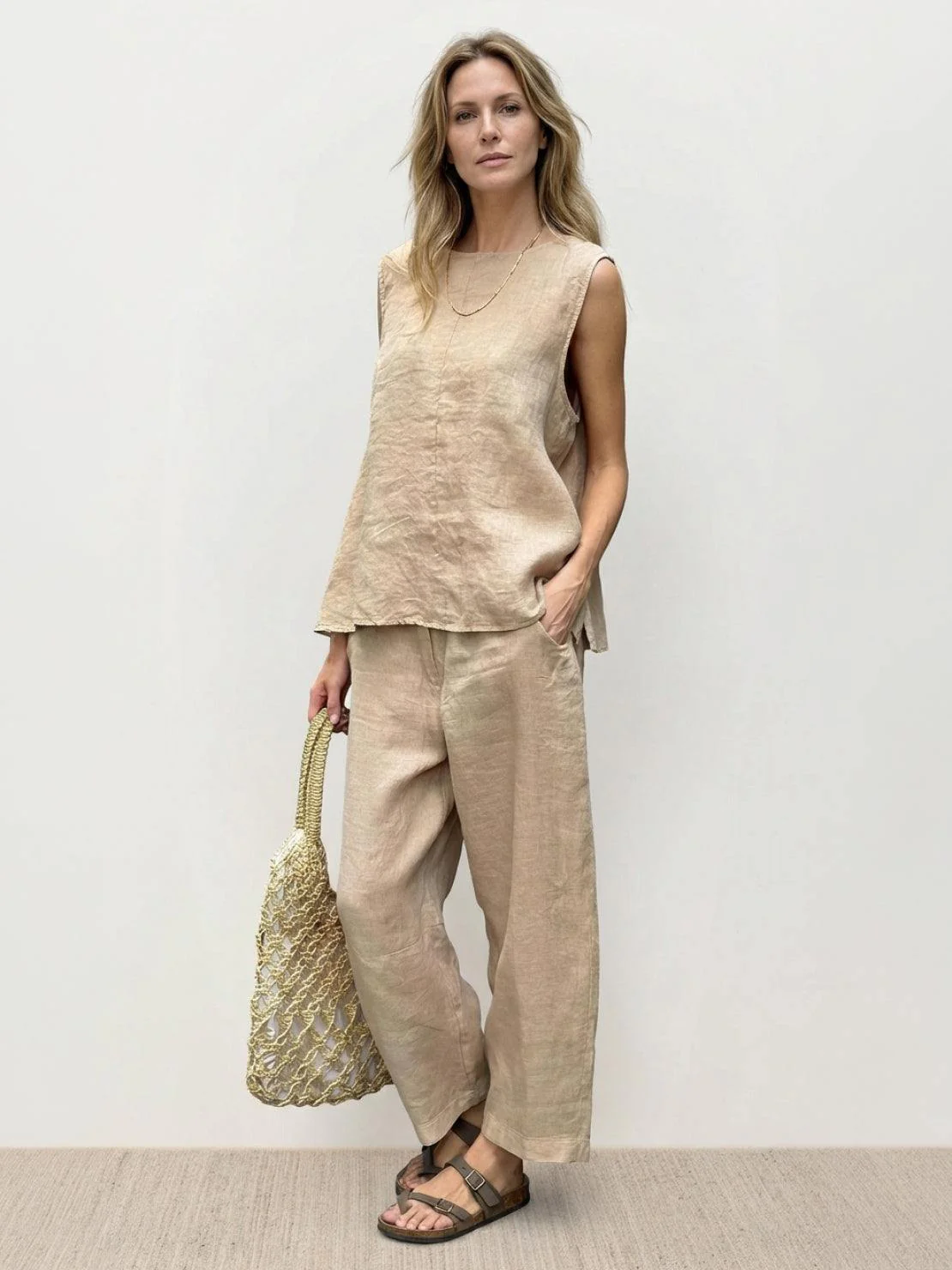 Textured Finish Sleeveless Two-Piece Set
