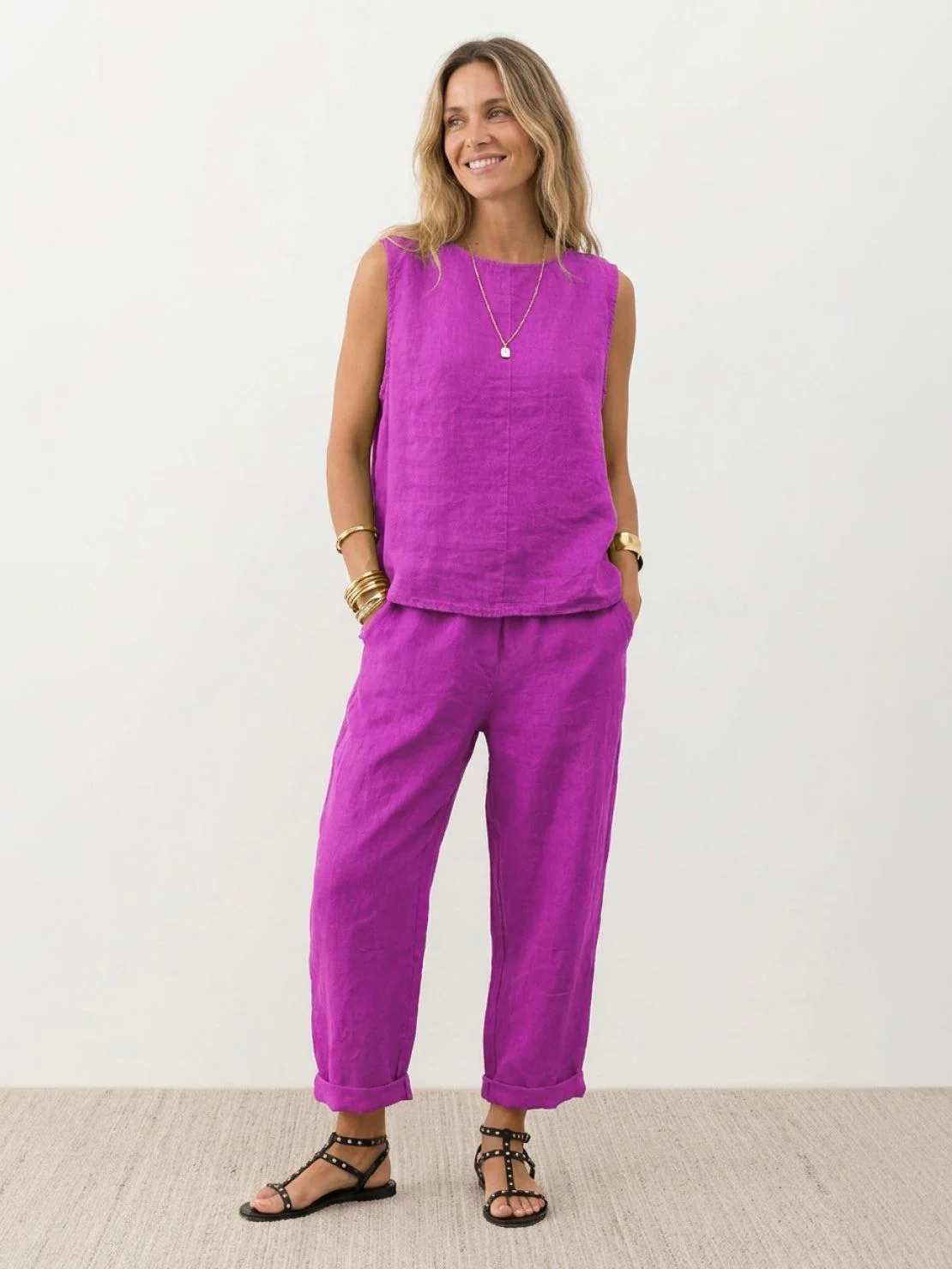 Textured Finish Sleeveless Two-Piece Set - Image 31
