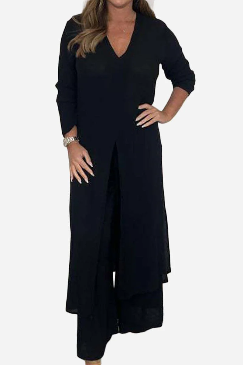 Urban Chic V-Neck Split Top Two-Piece Set - Image 10