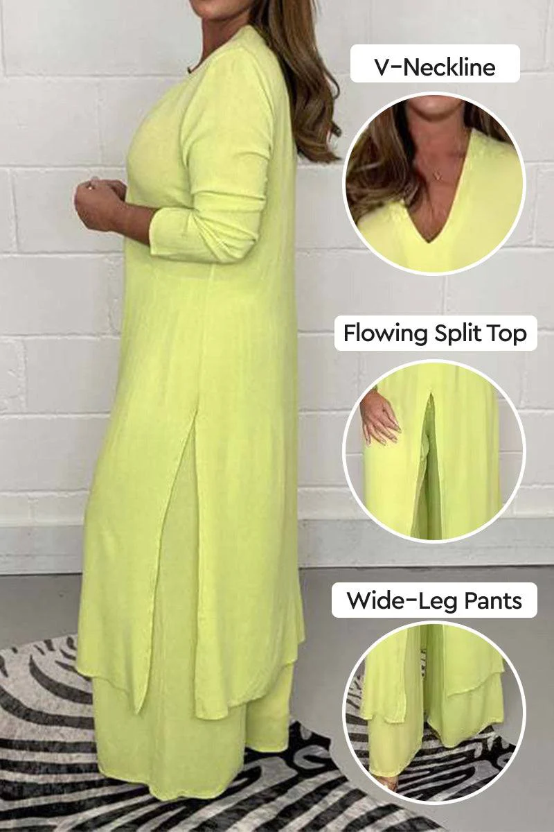 Urban Chic V-Neck Split Top Two-Piece Set - Image 2