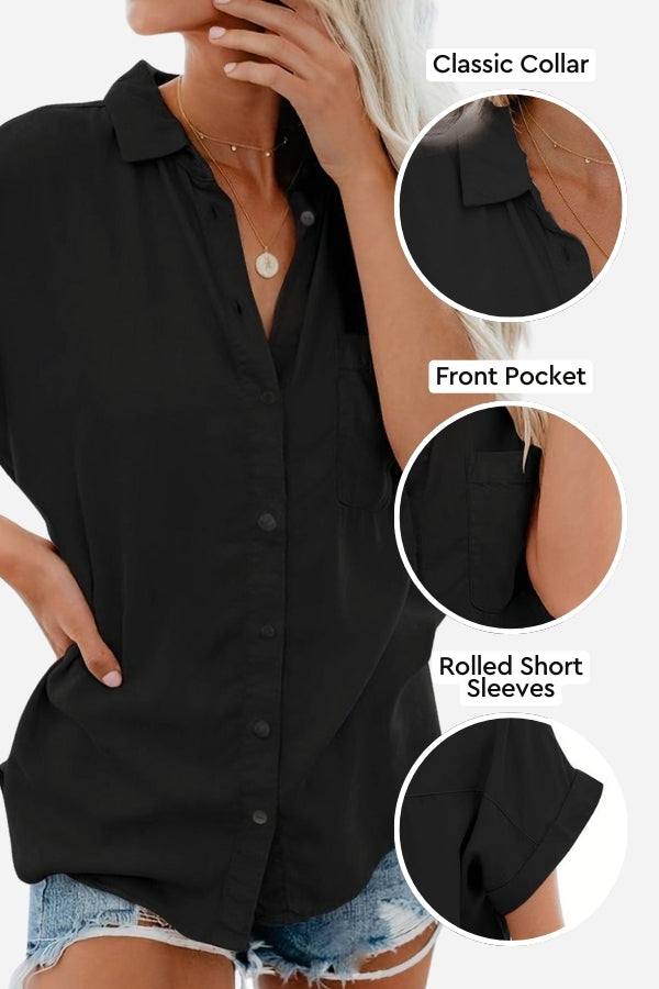 V-Neck Collared Button Blouse - Image 2