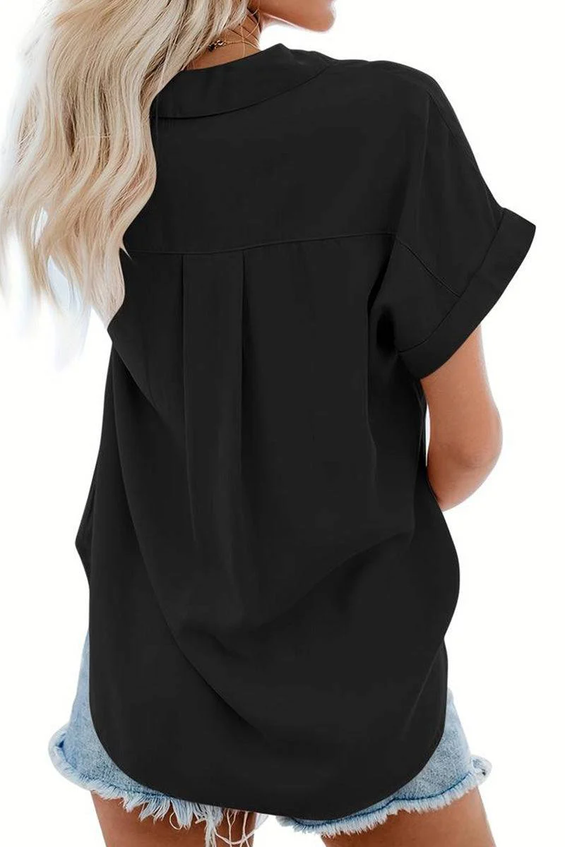 V-Neck Collared Button Blouse - Image 3