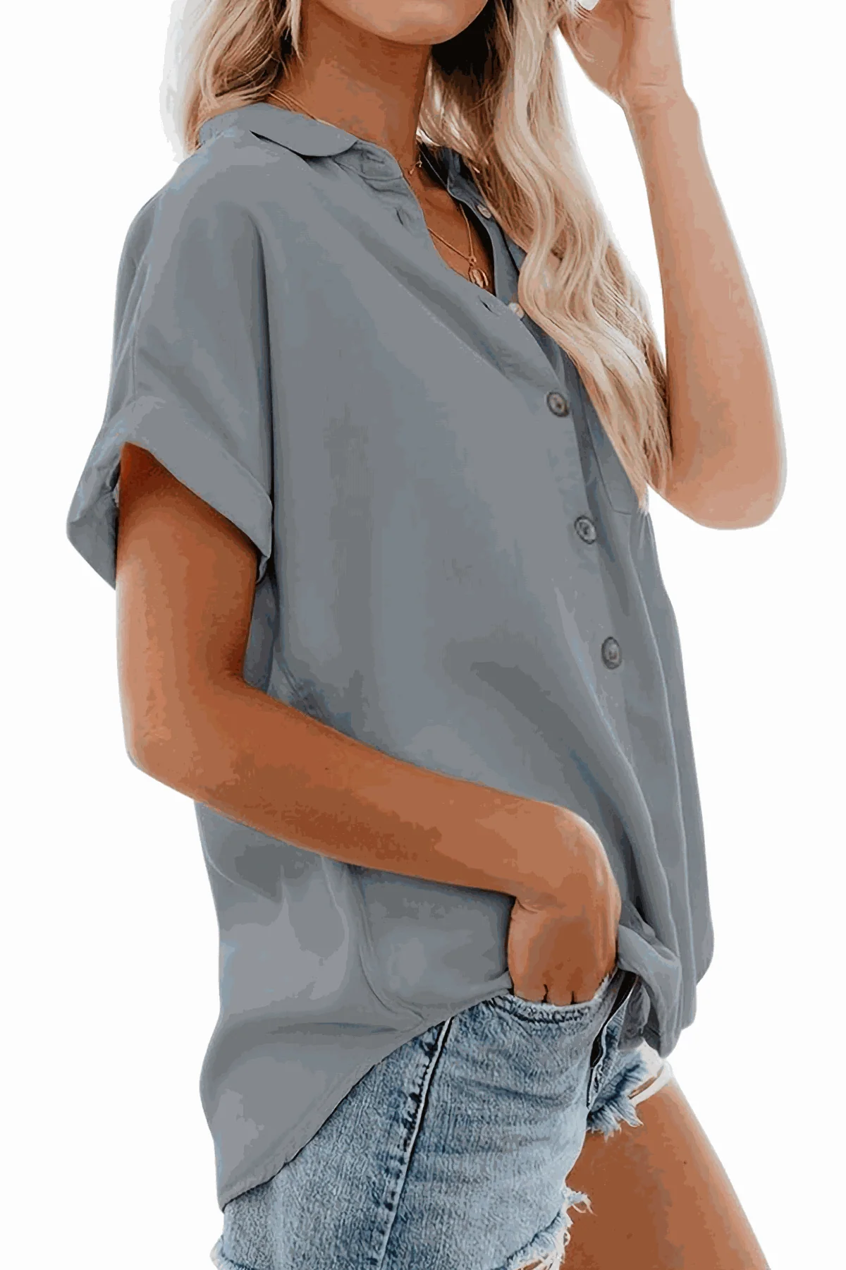 V-Neck Collared Button Blouse - Image 6