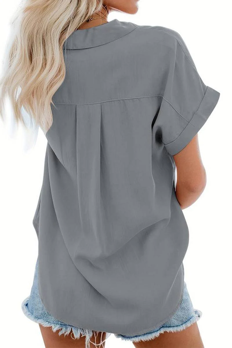 V-Neck Collared Button Blouse - Image 7