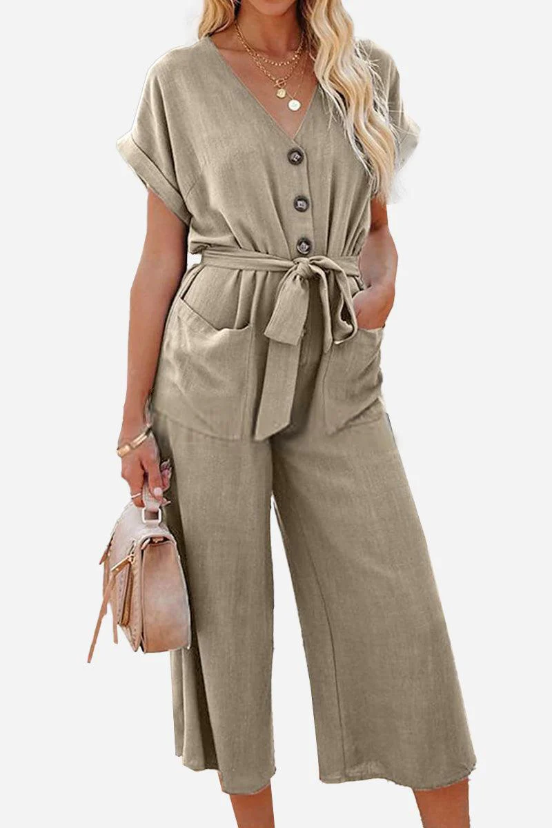 V-neck Lace-up Pocket Jumpsuit With Tie - Image 10