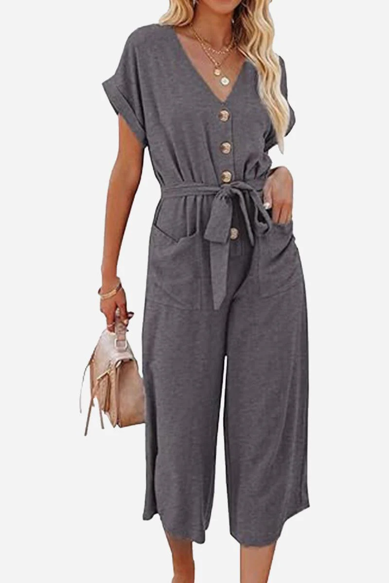 V-neck Lace-up Pocket Jumpsuit With Tie - Image 12