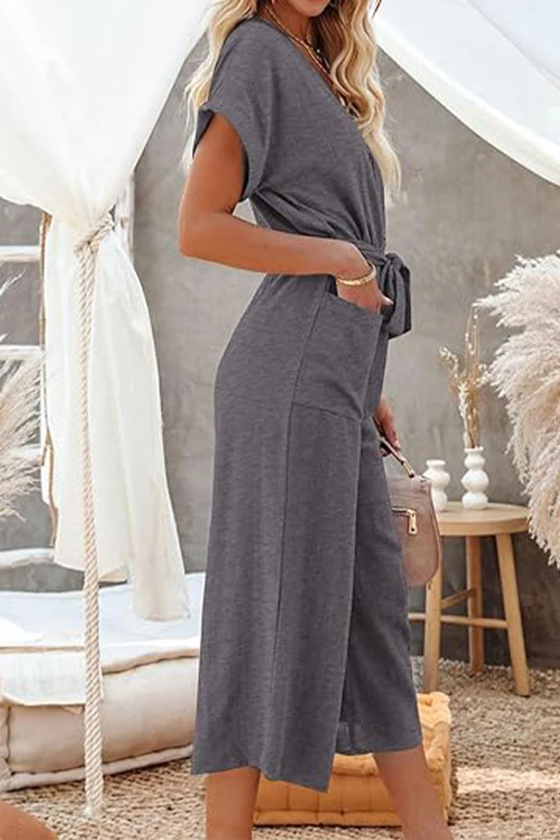 V-neck Lace-up Pocket Jumpsuit With Tie - Image 13