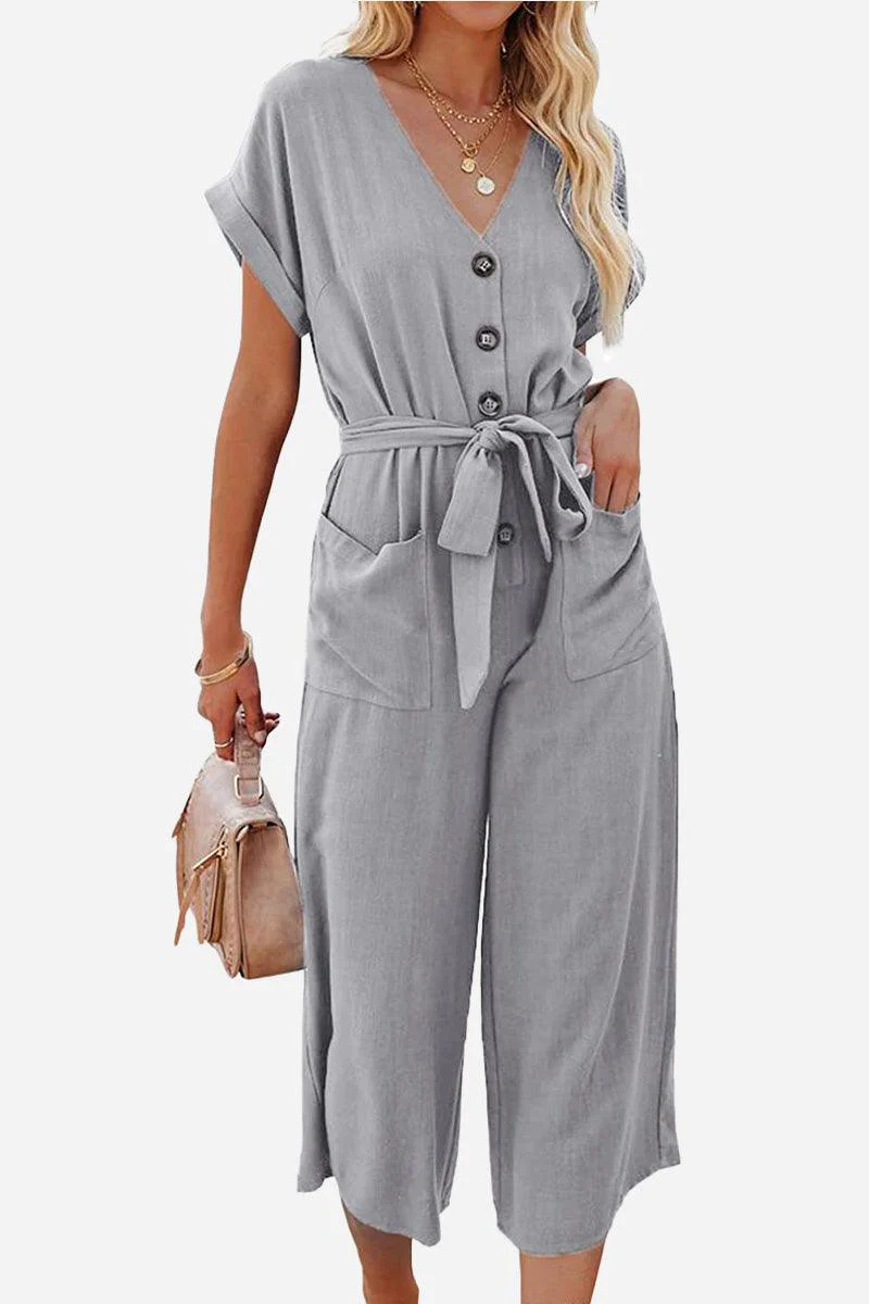 V-neck Lace-up Pocket Jumpsuit With Tie - Image 15