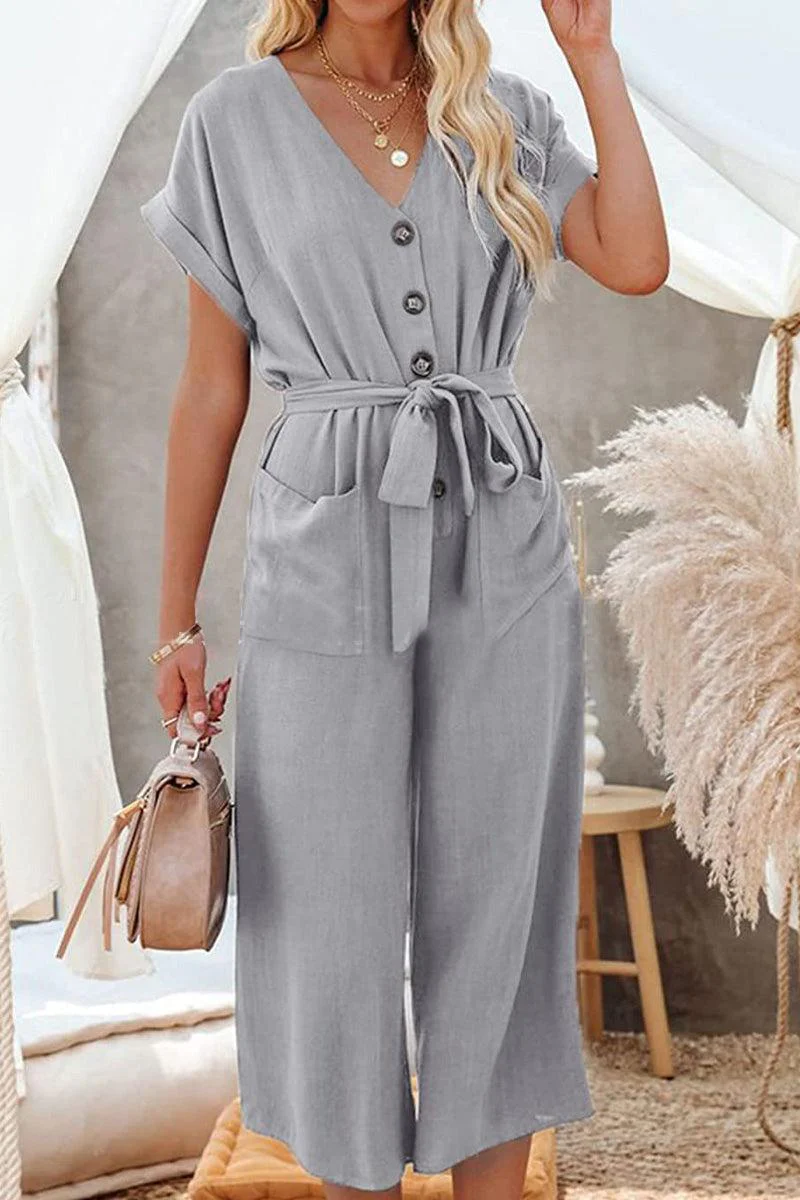 V-neck Lace-up Pocket Jumpsuit With Tie - Image 16
