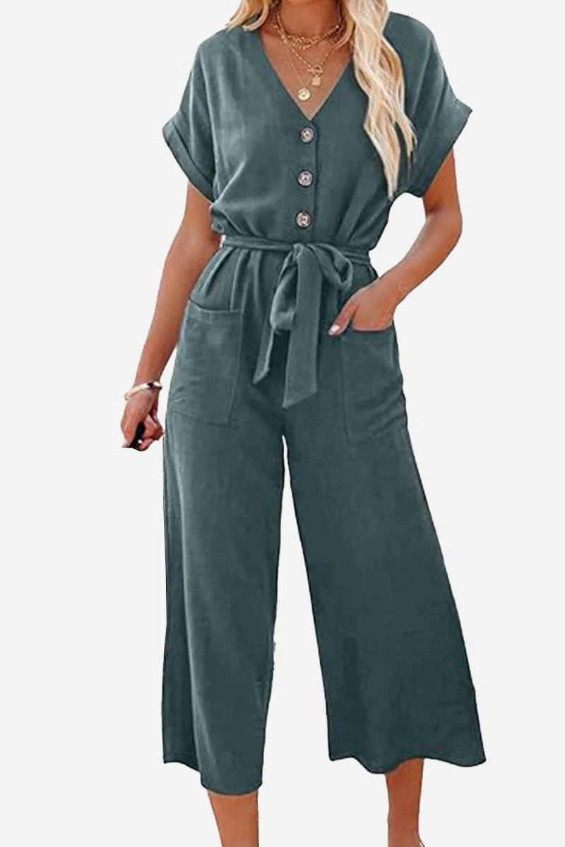 V-neck Lace-up Pocket Jumpsuit With Tie - Image 17