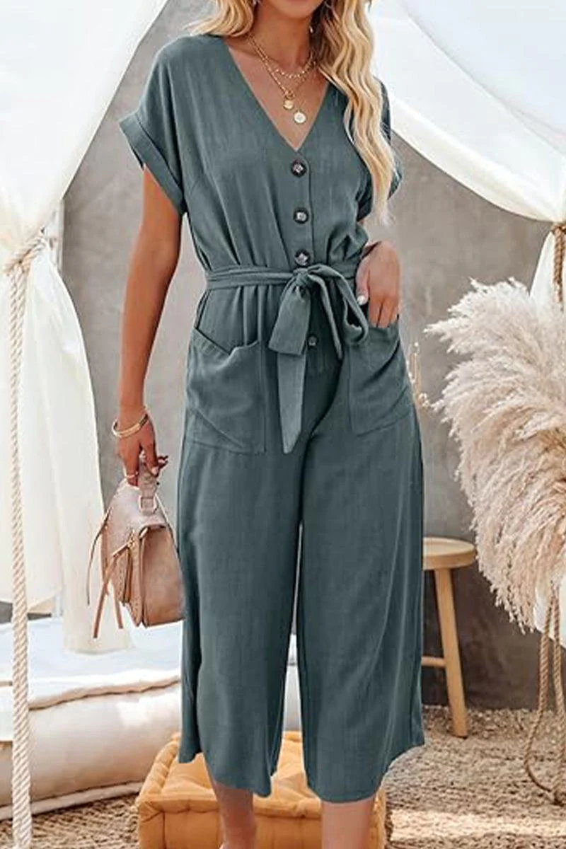 V-neck Lace-up Pocket Jumpsuit With Tie - Image 18