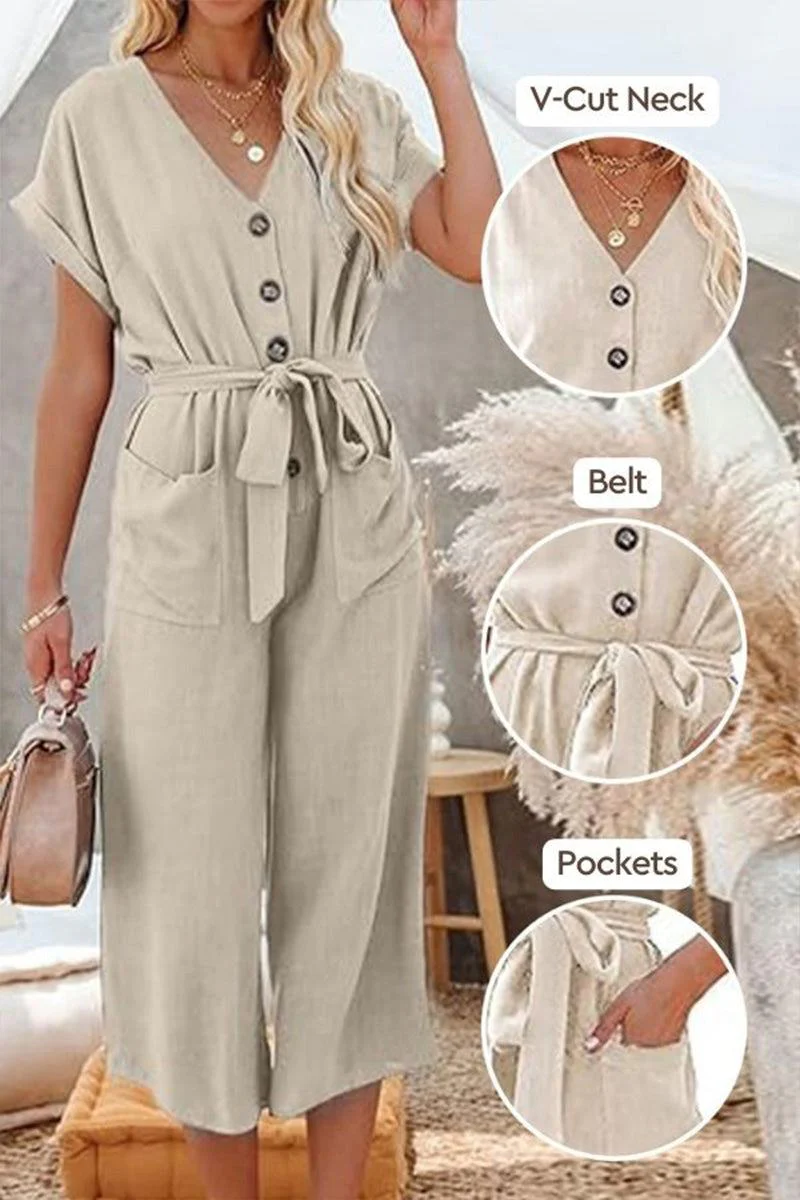 V-neck Lace-up Pocket Jumpsuit With Tie - Image 2