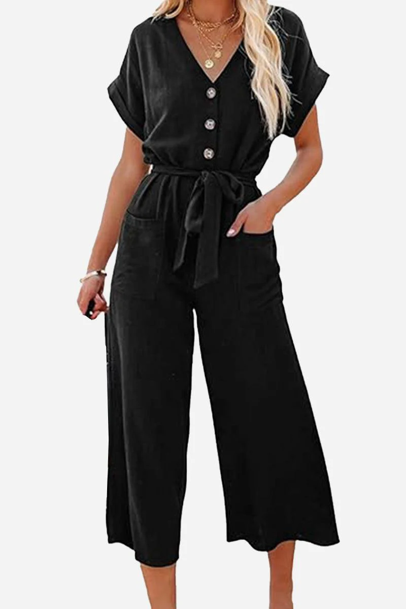 V-neck Lace-up Pocket Jumpsuit With Tie - Image 5