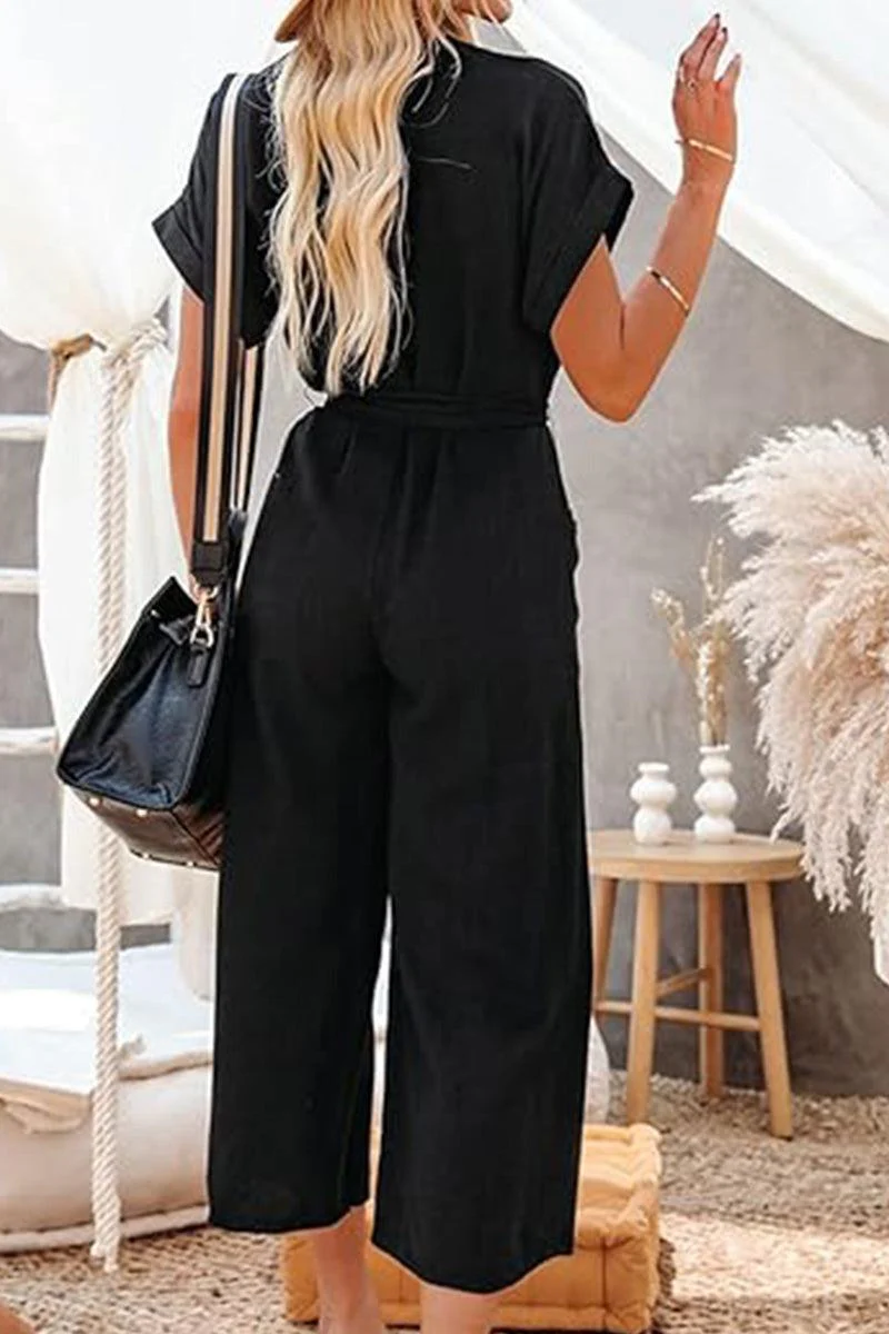 V-neck Lace-up Pocket Jumpsuit With Tie - Image 6