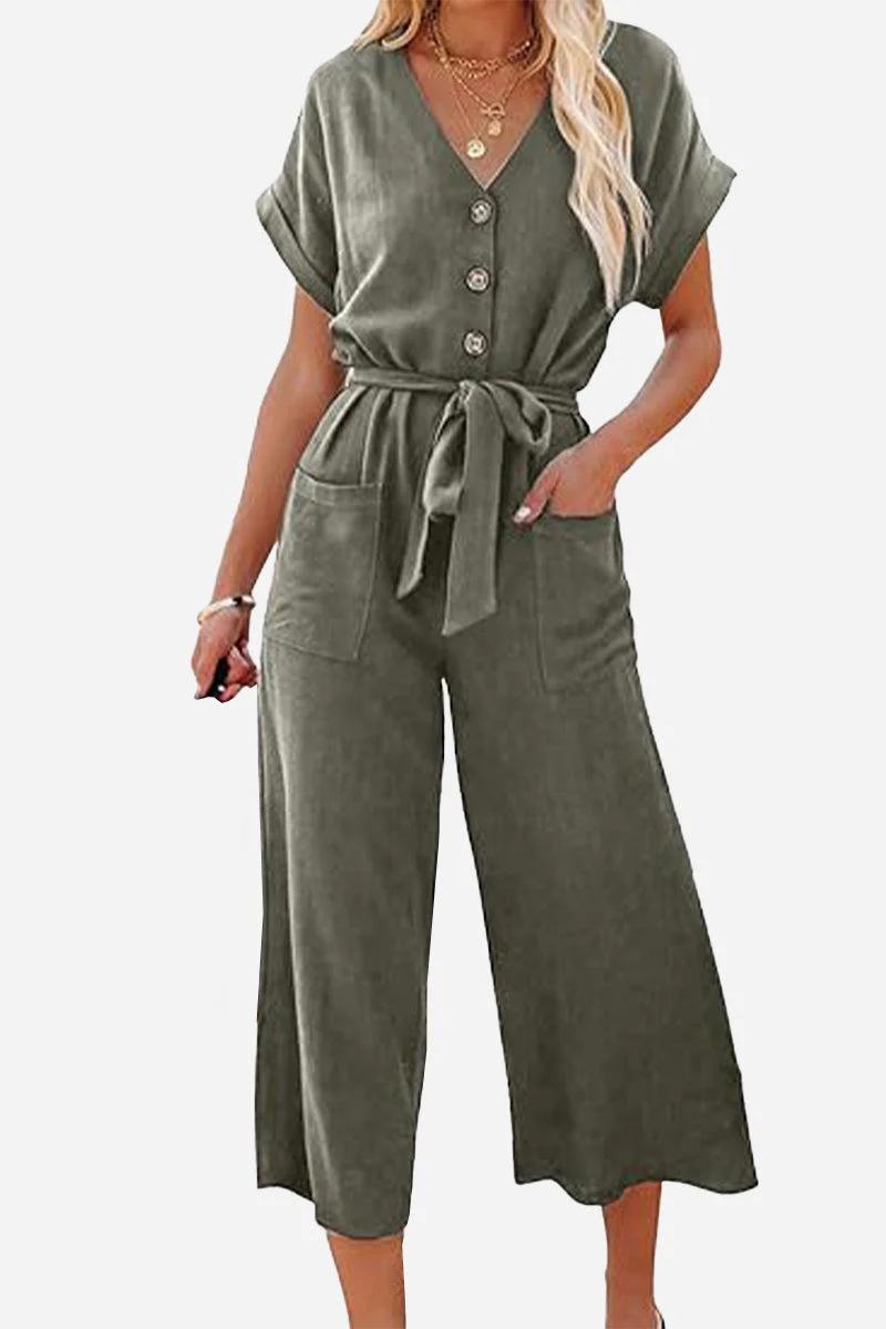 V-neck Lace-up Pocket Jumpsuit With Tie - Image 7