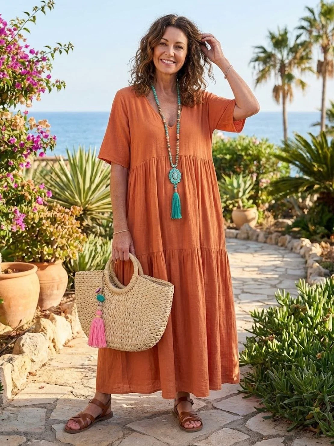 V-neck Two-Tiered Maxi Swing Dress - Image 3