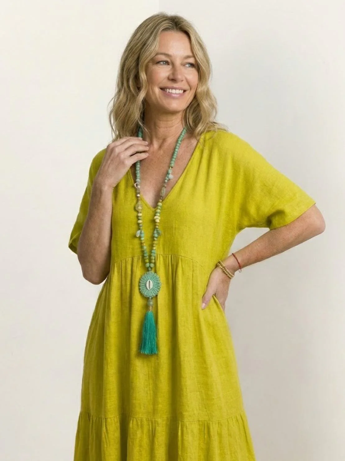 V-neck Two-Tiered Maxi Swing Dress - Image 40