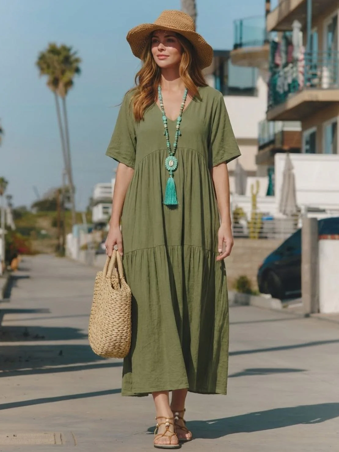V-neck Two-Tiered Maxi Swing Dress - Image 7