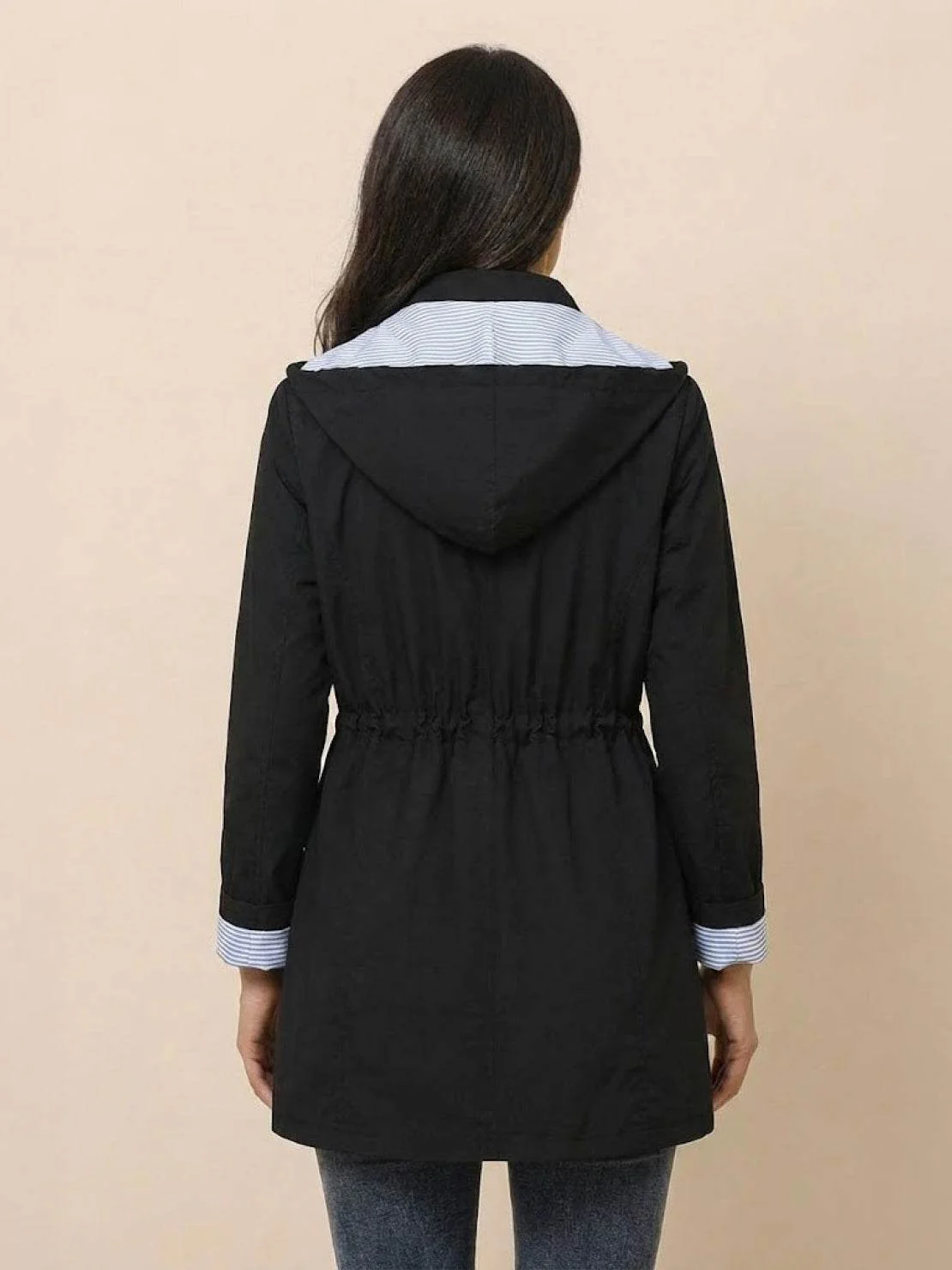 Water Resistant Hooded Striped Windbreaker Rain Jacket - Image 10
