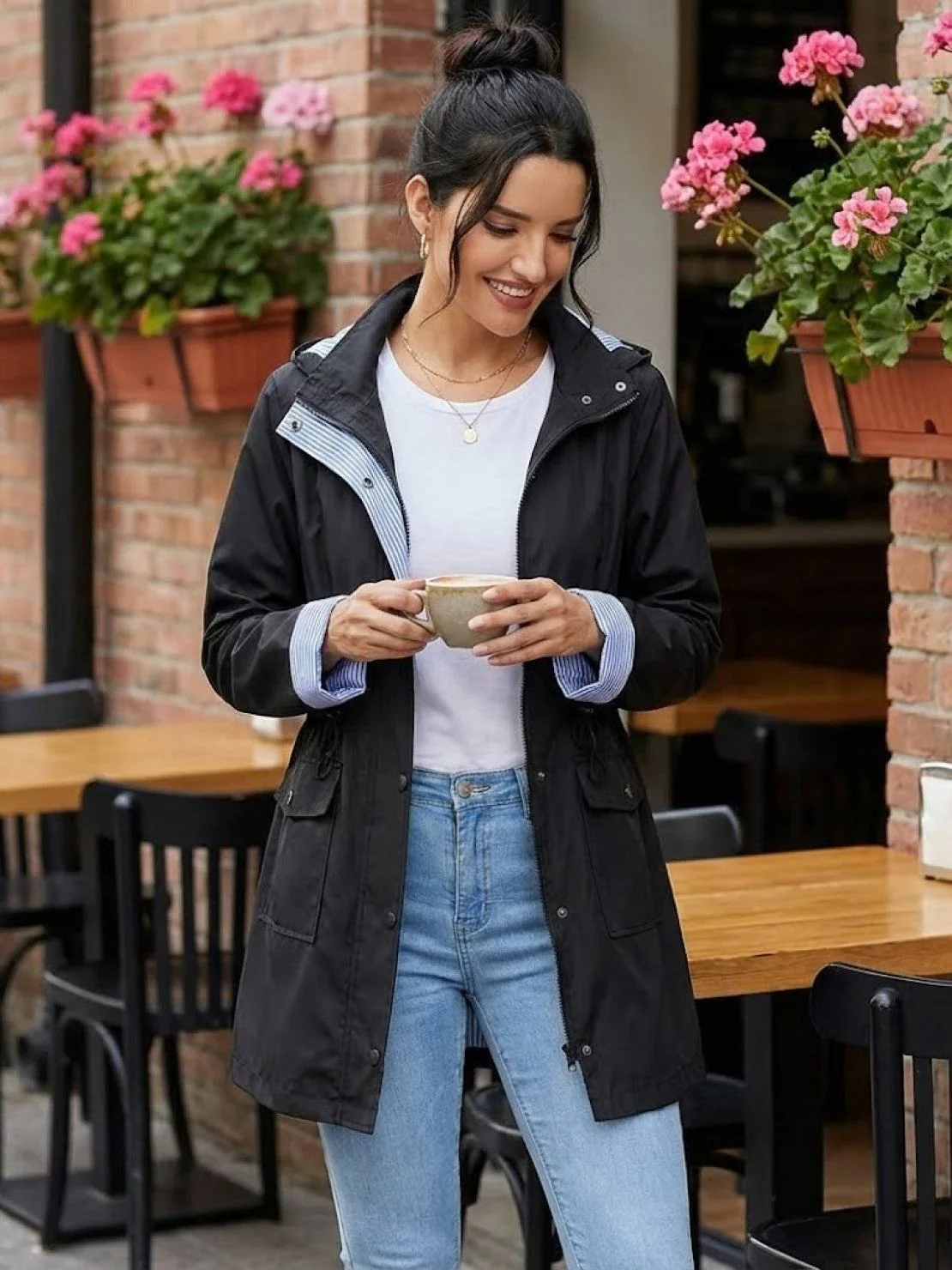 Water Resistant Hooded Striped Windbreaker Rain Jacket - Image 11