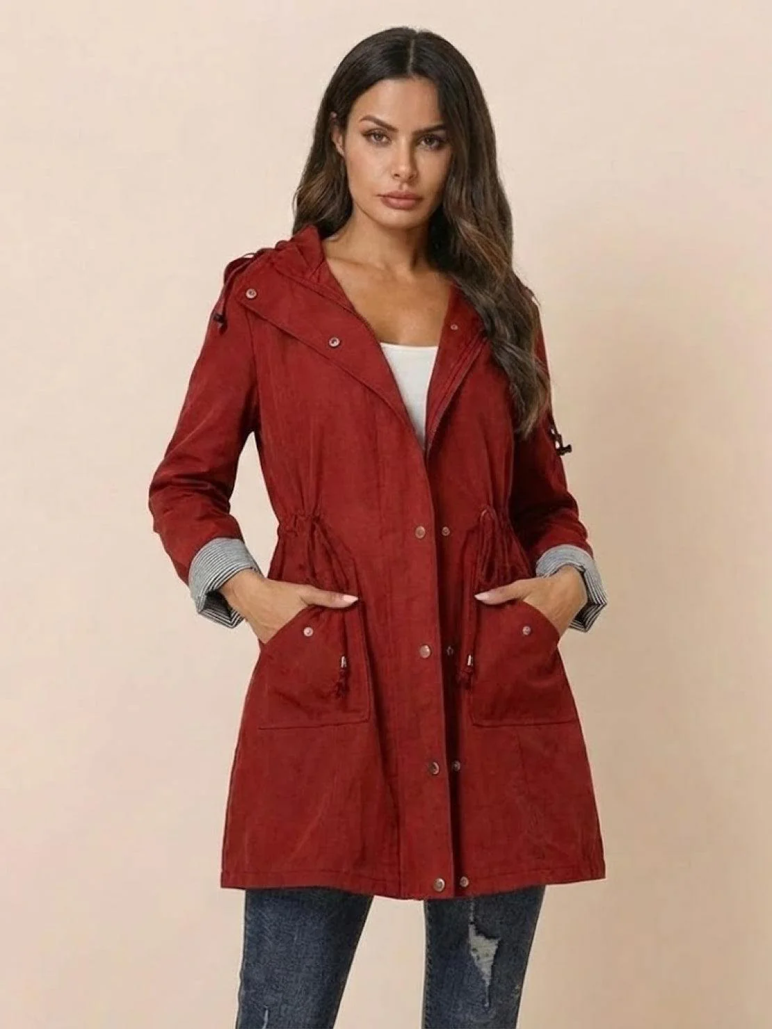 Water Resistant Hooded Striped Windbreaker Rain Jacket - Image 13