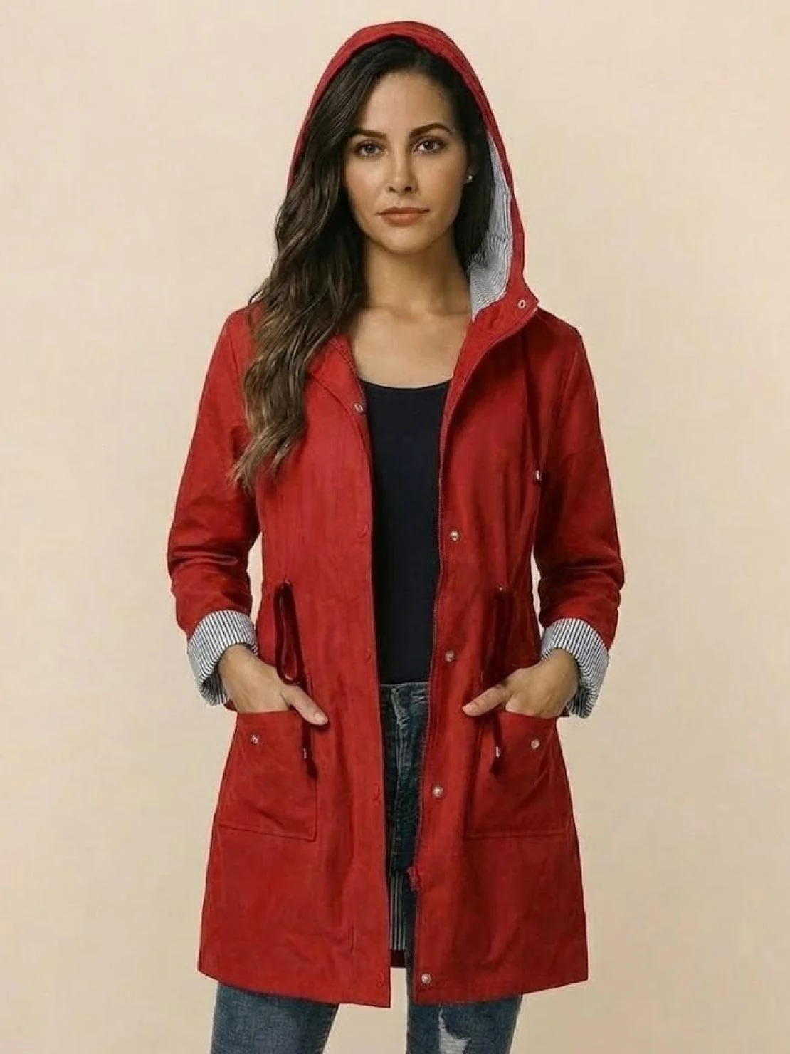 Water Resistant Hooded Striped Windbreaker Rain Jacket - Image 15