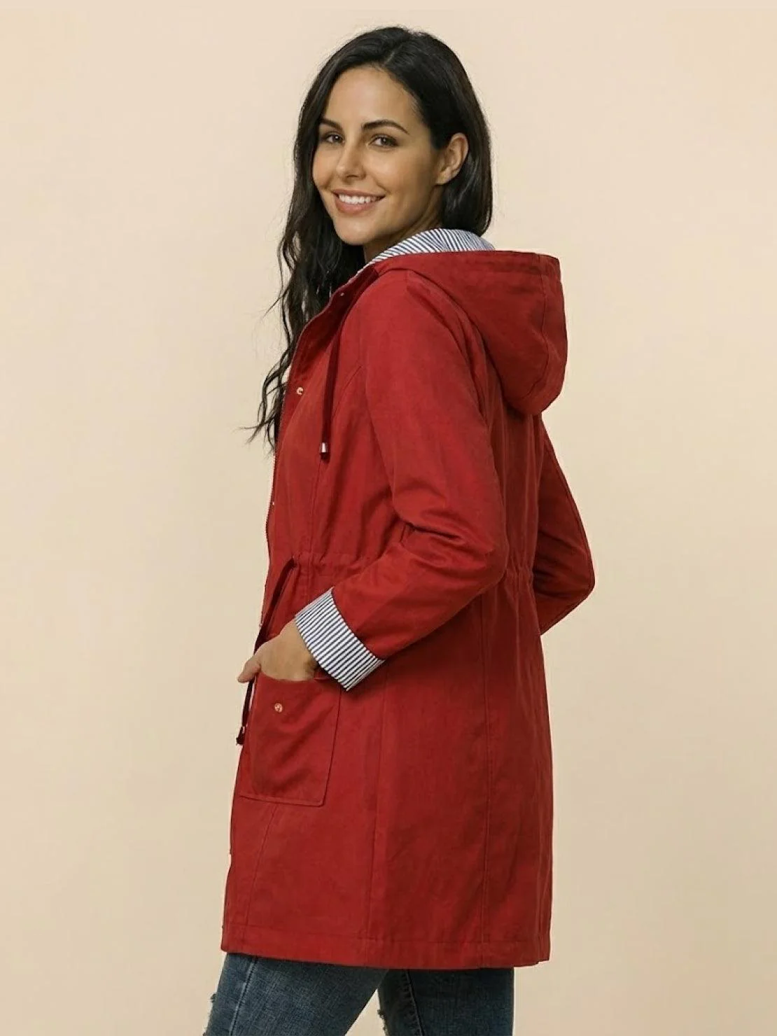 Water Resistant Hooded Striped Windbreaker Rain Jacket - Image 16