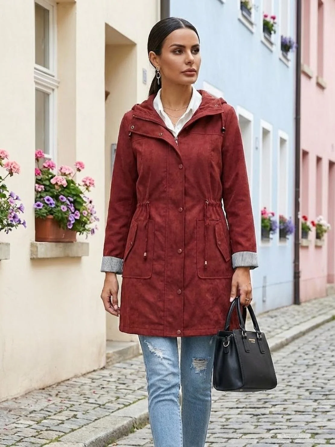 Water Resistant Hooded Striped Windbreaker Rain Jacket - Image 17