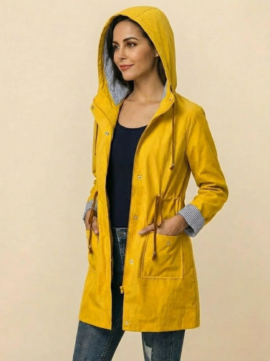 Water Resistant Hooded Striped Windbreaker Rain Jacket - Image 21